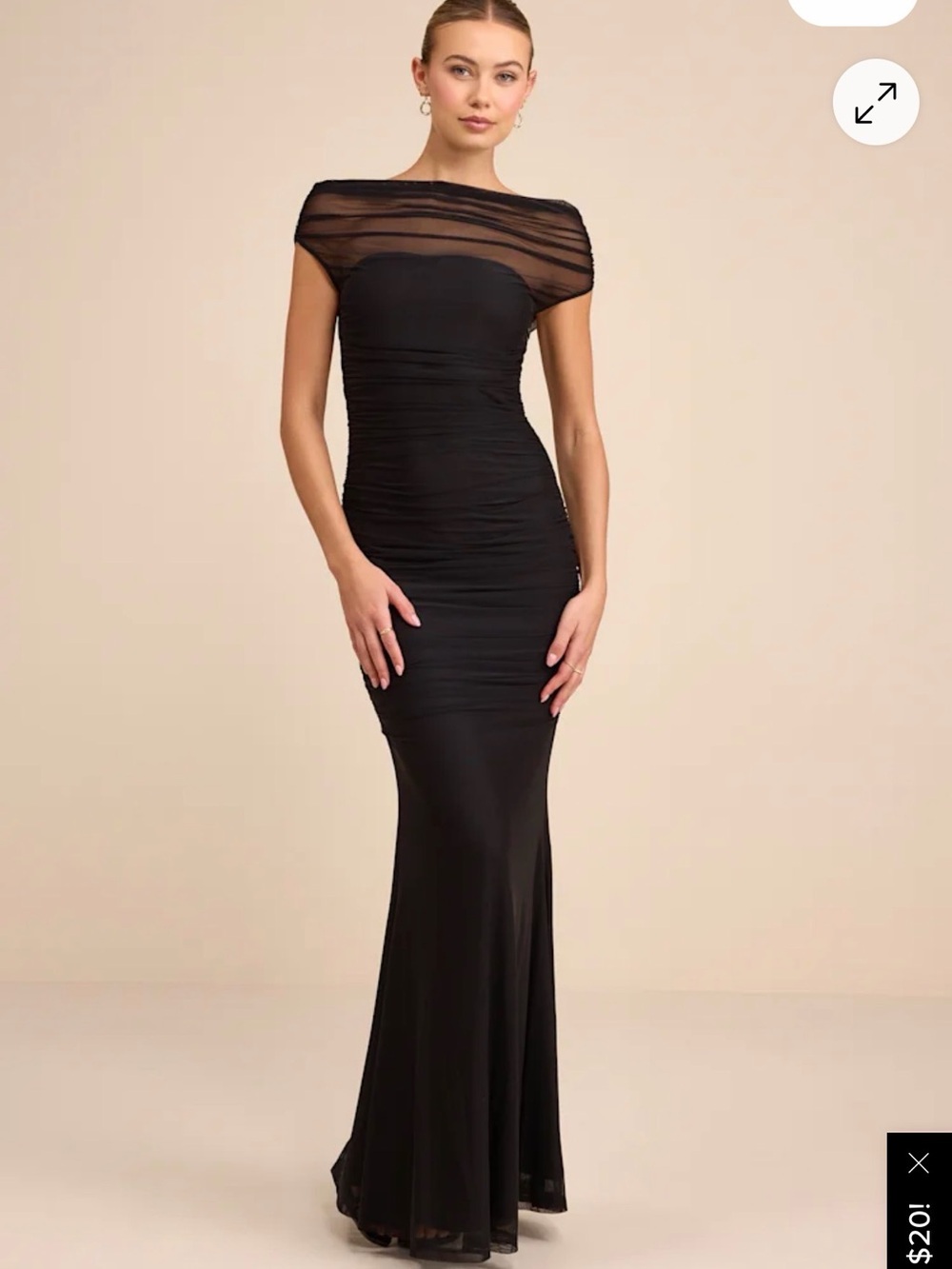 Lulu's Black Sheer Yoke Ruched Mermaid Maxi Dress